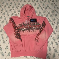 Hellstar Pink Flame Graphic Hoodie – Streetwear Pullover Sweatshirt – Unisex Size medium 