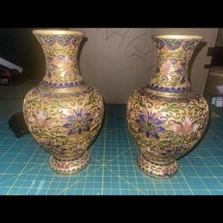 Champlevé Cloisonné Vase Set, China, Early 20th Century, Set of 2