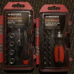 21-Piece Ratcheting Screwdriver Set Husky 16-Piece 1/4 in. Drive Socket Set. 