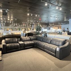 6PC Leather Power Sectional Reclining Dark Gray