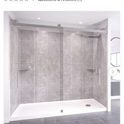 Platinum Grey-Tetherow 60 in. x 36 in. x 83 in. Base/Wall/Door Rectangular Alcove Shower Stall/Kit Chrome Center