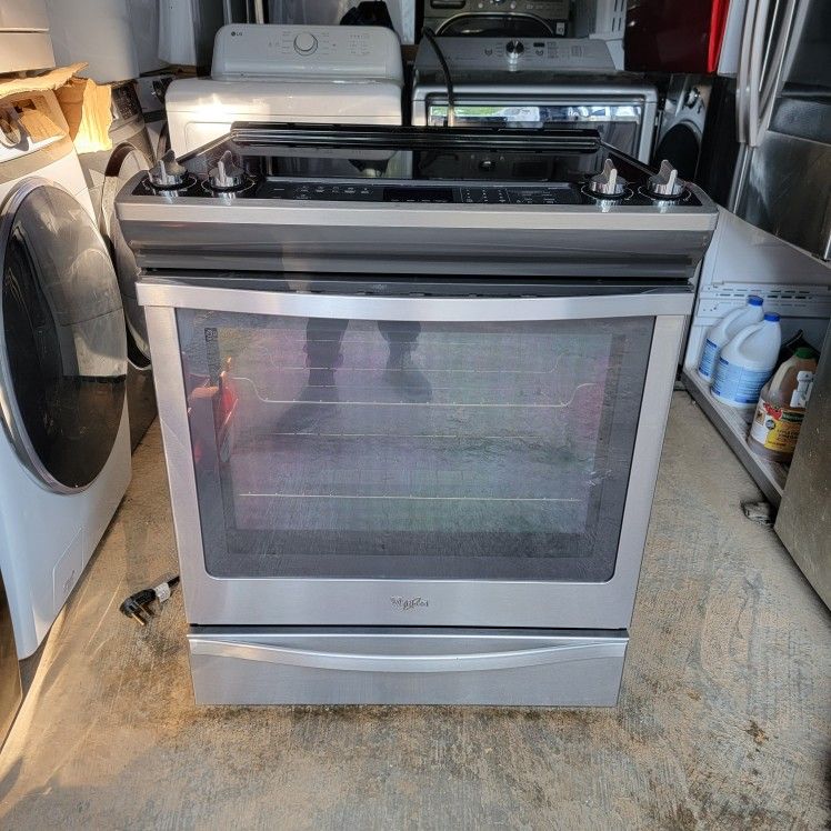 Whirlpool Slice In Electric Stove 5 Burner W/Convention Oven Stainless