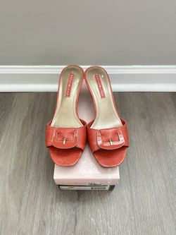 NWT women’s slip on tangerine orange leather kitten, heel size 6 shoes with original box