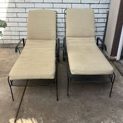 Vintage Wrought Iron Chaise Lounge Chairs (Pair) w/Cushions  