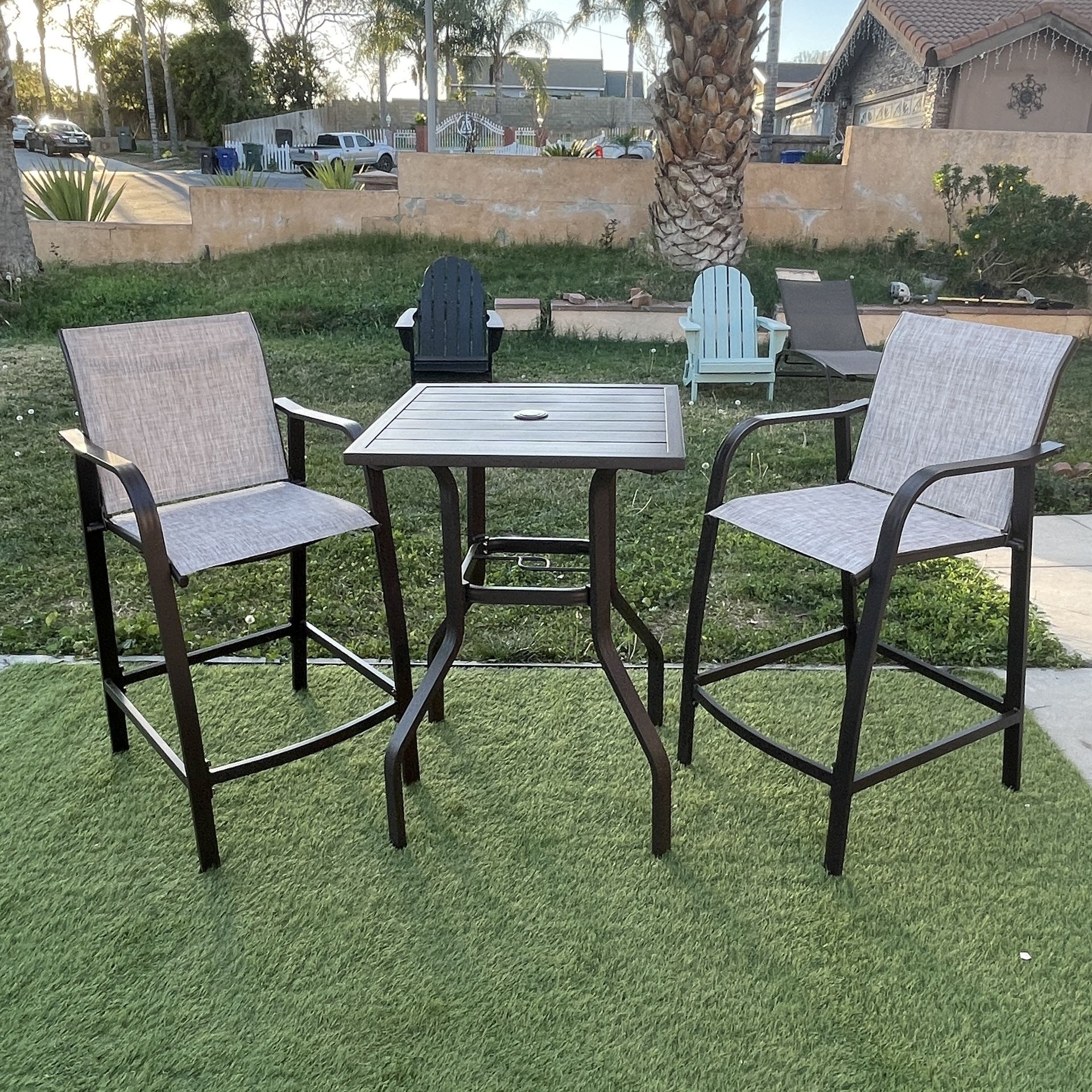 New 3pc Outdoor Bar Furniture Set Bistro Aluminum Bar Stools And Table