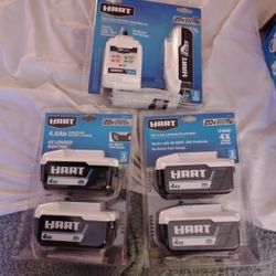 4x Hart 4ah Batteries Plus 2ah Battery With Charger