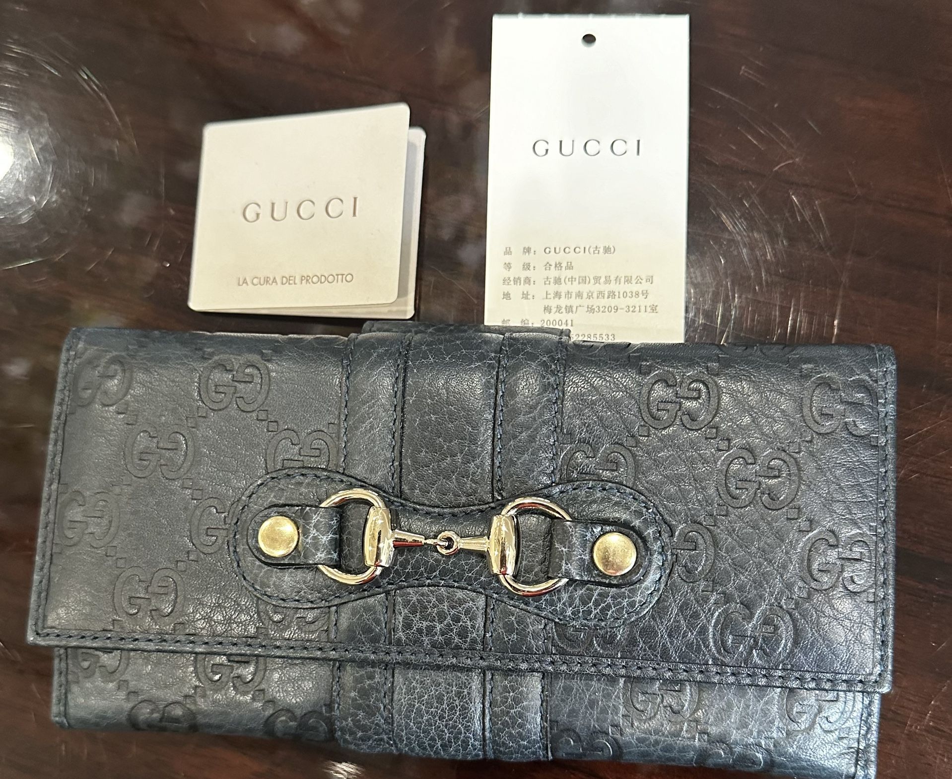 GUCCI Horsebit Leather Wallet  Navy Blue