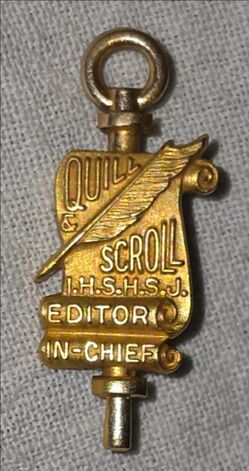 Vintage Quill & Scroll Rare Editor-in-Chief Pin ~ I.H.S.H.S.J. 1/20 10K GF