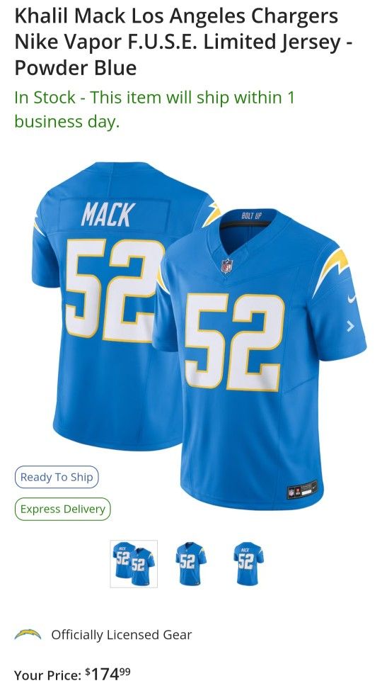 Los Angeles Chargers Khalil Mack Jersey $60 Obo