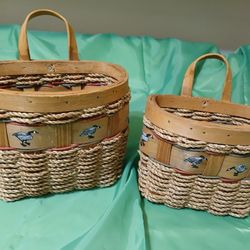 Vintage Nesting Baskets With Canadian Geese Design.