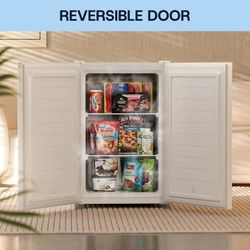 Upstreman 3.0 Cu.ft Upright Freezer, Freestanding Compact Mini Freezer Single Door Deep Freezer with Reversible Door, UP30 White