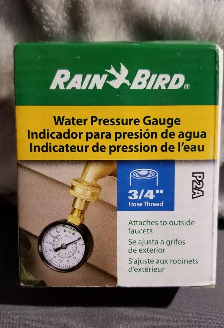 Rain Bird P2A Water Pressure Test Gauge, 3/4" Female Hose Thread, 0-200 psi