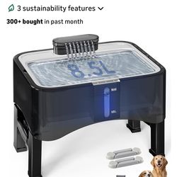2.25Gal Elevated Dog Water Fountain, 4 Heights Adjustable Pet Fountain for All Dog Sizes, 304 Stainless Steel Tray Indoor Cat Drinking Dispenser with