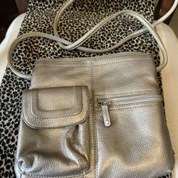 Tignanello Leather Crossbody Purse Muted Silver