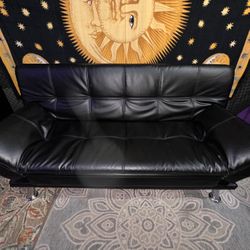 BLACK LEATHER COUCH (Futon) (6 Feet) 