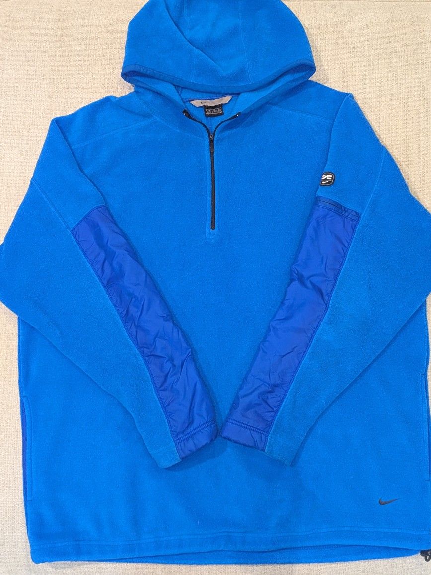 Nike Mini Logo Swoosh Blue Fleece Pullover Quarter Zip Hoodie Sweatshirt