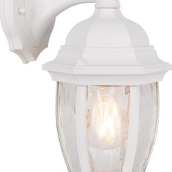 LIT-PaTH Outdoor Wall Lantern, Wall Sconce as Porch Lighting Fixture with One E26 Base Max 60W, Aluminum Housing with Glass Shade, Matte White Finish 