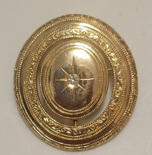 Vintage Signed Avon Gold Tone Reversible Locket Brooch with Clasp and Rhinestone