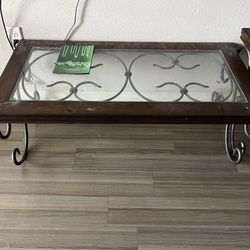 3 Set Of Wooden Glass Top Tables