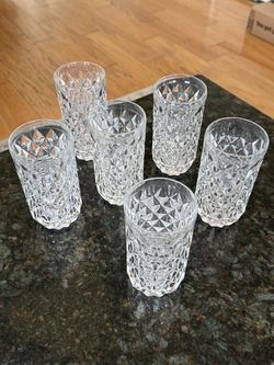 SIX (6) Vintage Fostoria ‘York’ Highball Clear Diamond Cut 6” Drinking Glasses