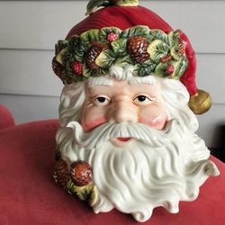 Santa with Red Cardinal Bird ceramic jar