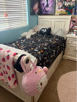 Heavy wood twin bed with matching nightstand