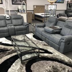 2PC Gray Sofa & Love Seat W/ Recliners