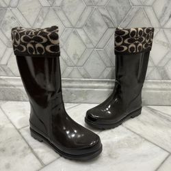 Size 8 Coach Signature Brown Rain Boots