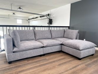 😍 Brand New Comfy Light Grey/Beige L Shape Sectional Fabric Couch | Pay After Delivery 🚚 