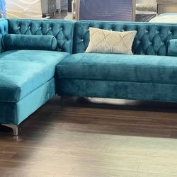 TEAL VELVET SECTIONAL SOFA SET