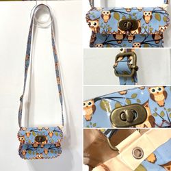 Crossbody Purse Mini / Child Size Owl Print Duct Tape Handcrafted NEW
