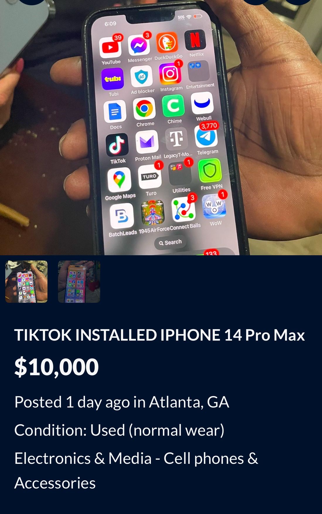iPhone 14 Pro Max With Tic Tok On It,   $10,000