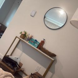 Modern Console Table with Round Wall Mirror – Elegant Entryway Set