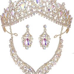 Tiaras and Crowns for Women,Tiaras Earrings Necklace, Crystal Bridal Jewelry Set,
