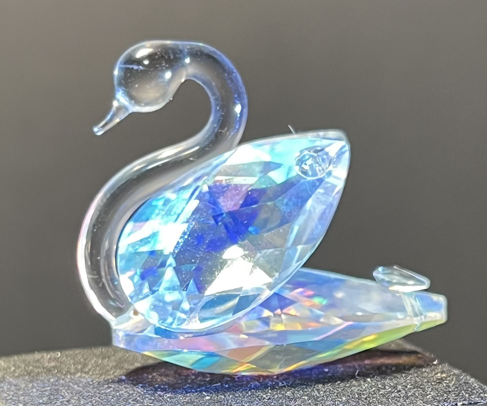 Czech 1980s Aurora Borealis Crystal Swan Figurine, 1.5”
