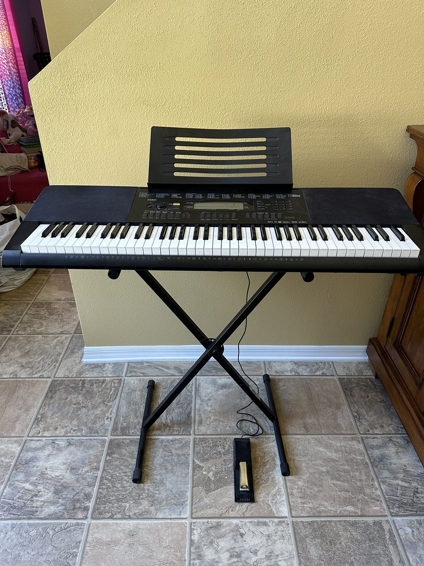 Casio WK-245 76-Key Touch Sensitive Keyboard with Power Supply and Casio SP-20 - Piano Style Sustain Pedal