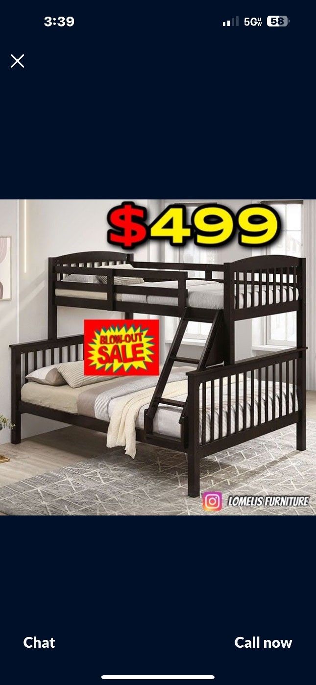 Twin Full Expresso Bunkbed With Ortho Mattress Included!!