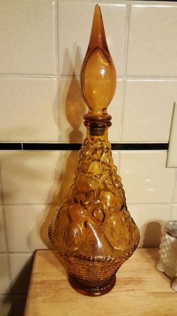 Vintage amber fruit glass decanter bottle