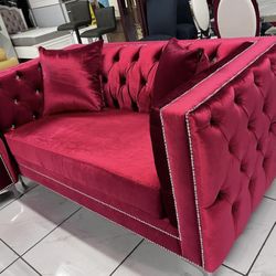 Glam Red Velvet Sofa Set With Tufting Design ❤️ Nailhead Trim 