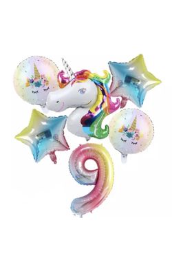 Unicorn Foil Balloons for 9 years 6pcs.