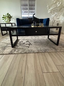 Black Coffee Table with Drawer and Shelf