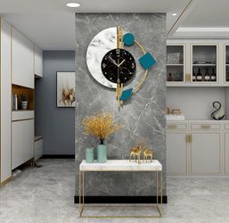 SanBouSi 22" Marble Wall Clock Nordic Style Creative Luxury Wall Clock Silent Non-Ticking Silent Battery Operated Living Room Mid Century Decorative B