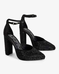 Rhinestone Closed Pointed Toe Platform Pumps Size 6