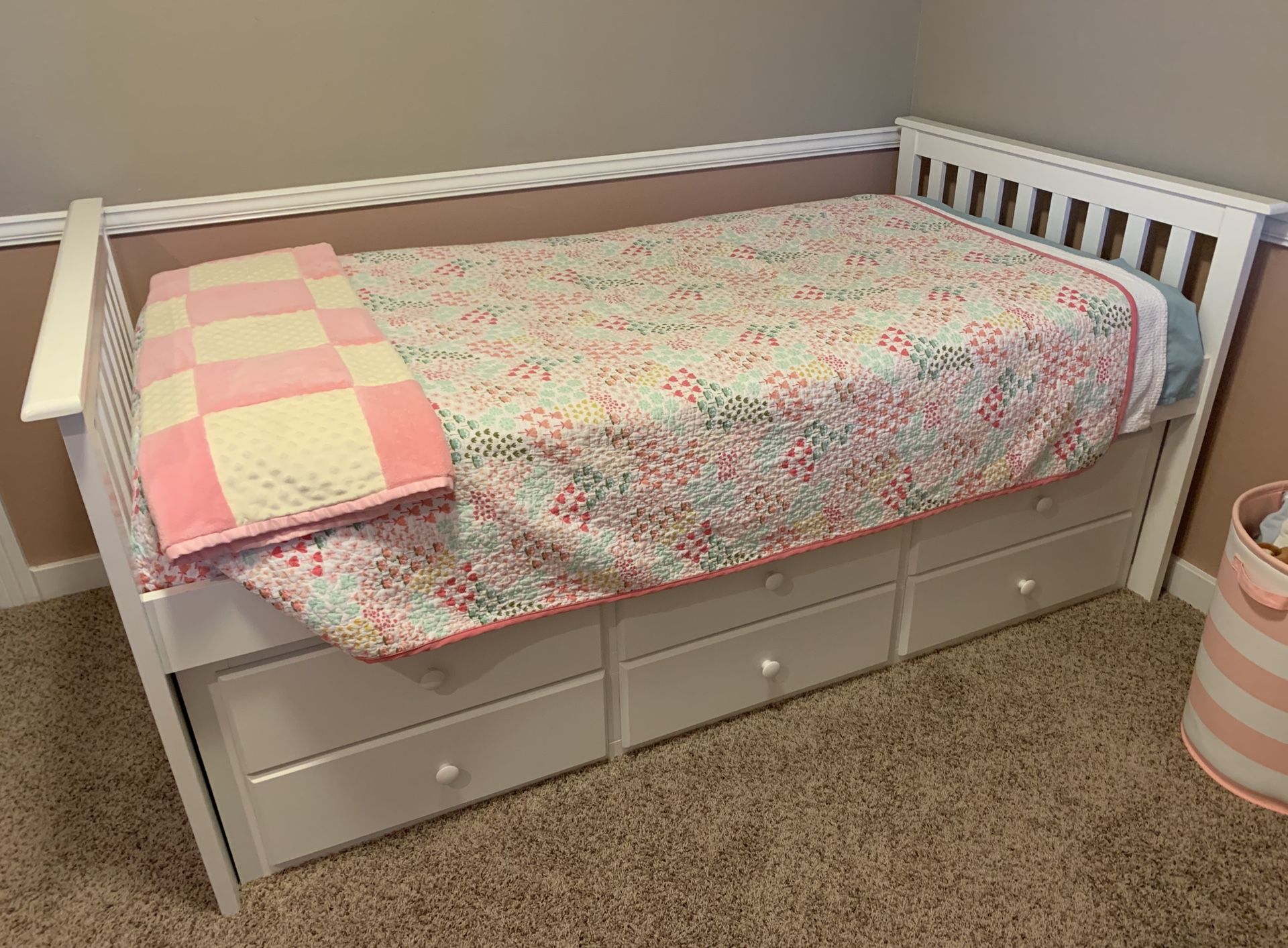 Ashley furniture “Lulu” twin over twin trundle bed with drawer storage