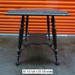 RARE Antique Ornate Victorian Square Brown Wood Scrollwork Claw Ball End Foot Side Table