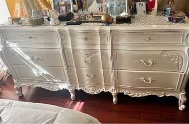 French Provincial Dresser, Mirror, Nightstand and Headboard