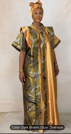 Plus Size - Plus Size - A Long Robe Made of Jacquard And Satin with a Special Waist-Cinching Technique