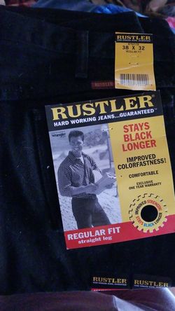 Men's Rustler black work pants 38x32 new with tags