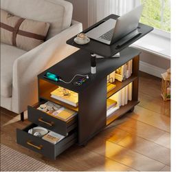 WOOVIVS Nightstand with USB Charging Station, Bedside Table with Storage Drawer, Rotatable Bracket, Modern Design (