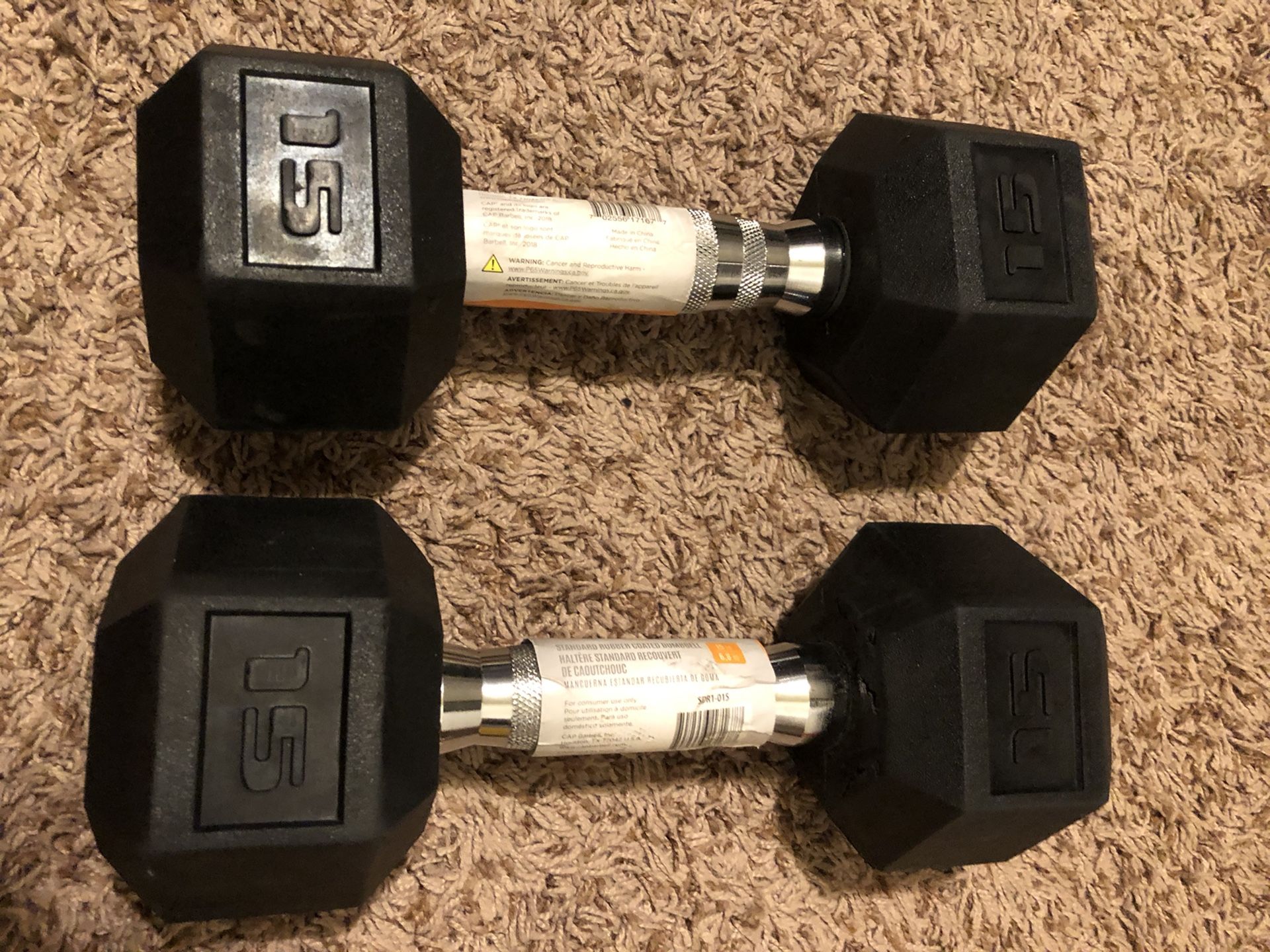 2 Rubber Dumbbell 15 lbs